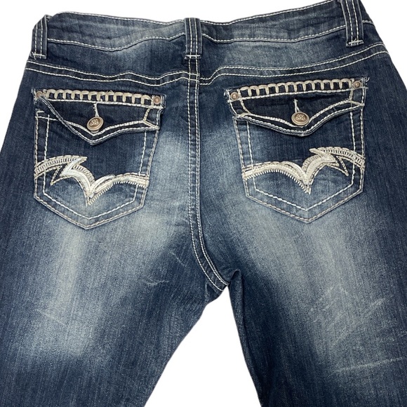 {New Direction} ND Weekend Embellished Flare Jeans Pocket Flap 10 Contrast - Picture 4 of 10